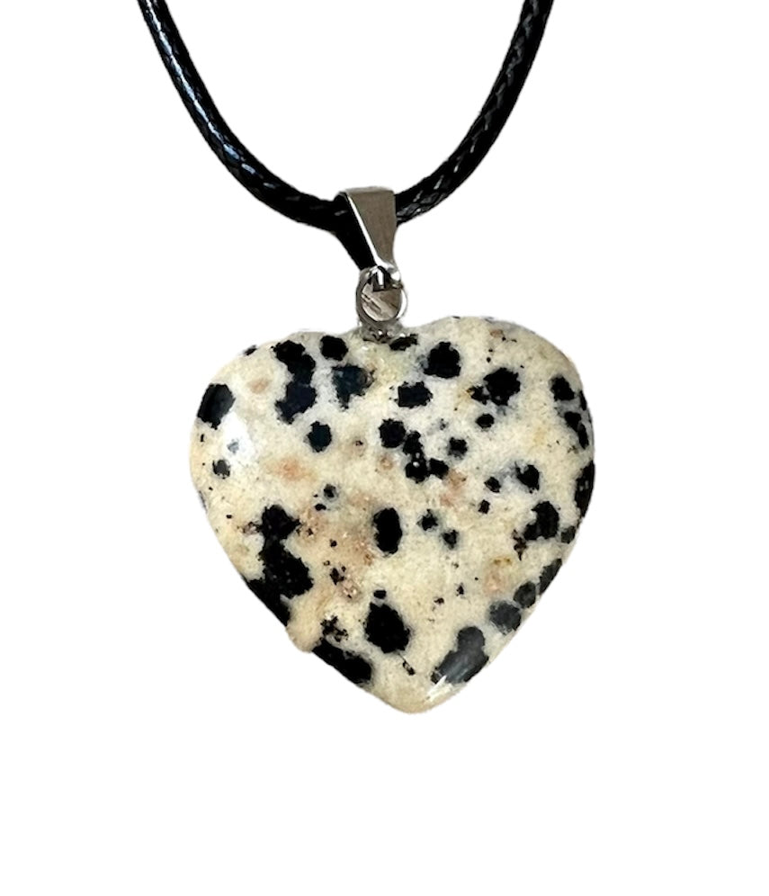 Crystal Gemstone Heart Shaped Pendant Corded Necklace Dalmatian Jasper 