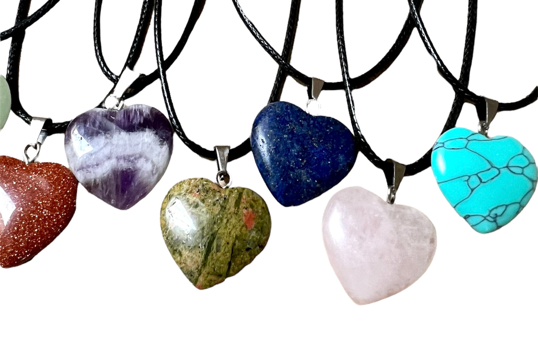 Crystal Gemstone Heart Shaped Pendant Corded Necklace