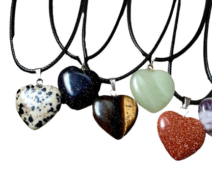 Crystal Gemstone Heart Shaped Pendant Corded Necklace