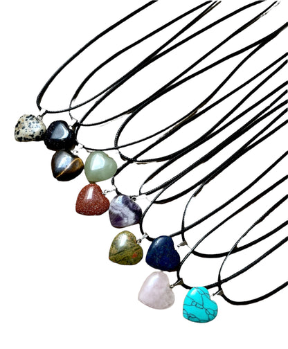 Crystal Gemstone Heart Shaped Pendant Corded Necklace