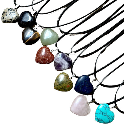 Crystal Gemstone Heart Shaped Pendant Corded Necklace