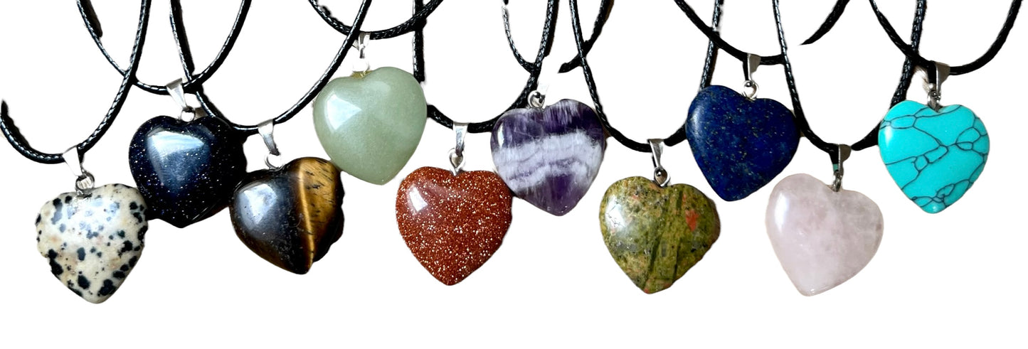 Crystal Gemstone Heart Shaped Pendant Corded Necklace