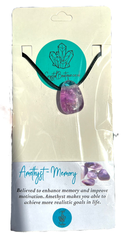 Tumblestone Crystal Gemstone Corded Pendant Necklace Unisex