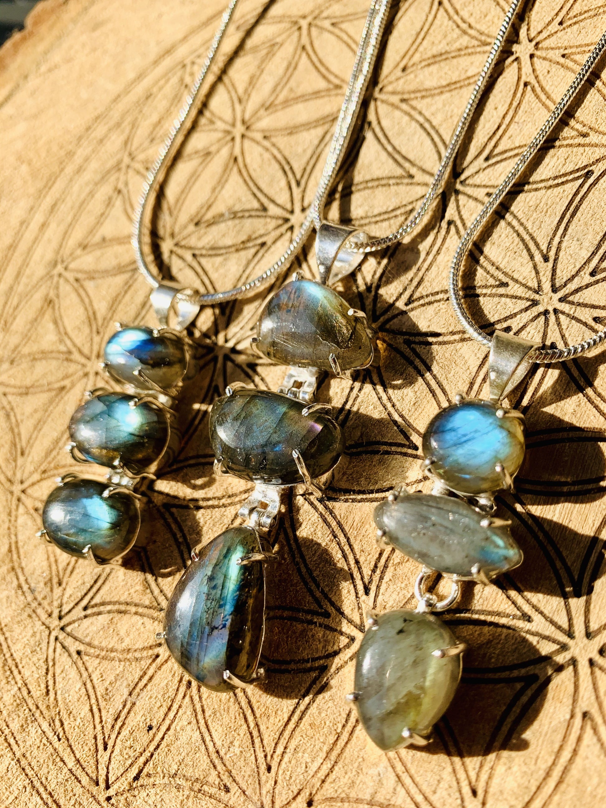 Labradorite Crystal Pendant & 925 Sterling Silver 22" Snake Chain - Crystal Boutique.co.uk 