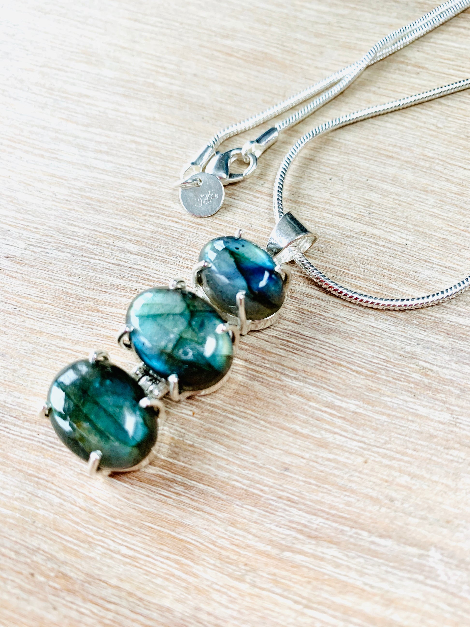 Labradorite Crystal Pendant & 925 Sterling Silver 22" Snake Chain - Crystal Boutique.co.uk 