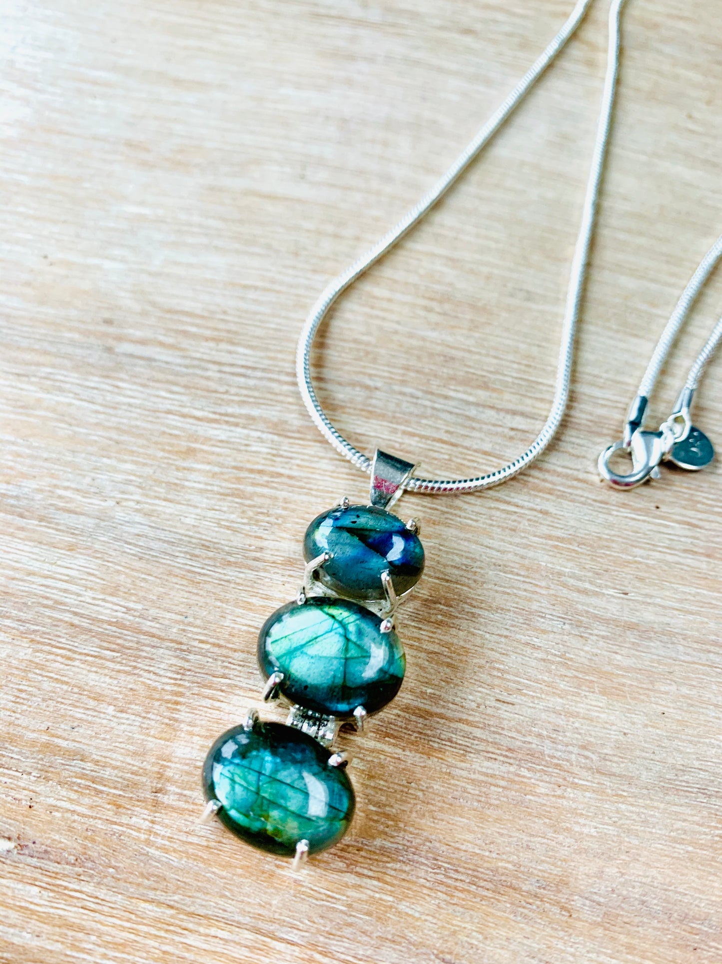 Labradorite Crystal Pendant & 925 Sterling Silver 22" Snake Chain - Crystal Boutique.co.uk 