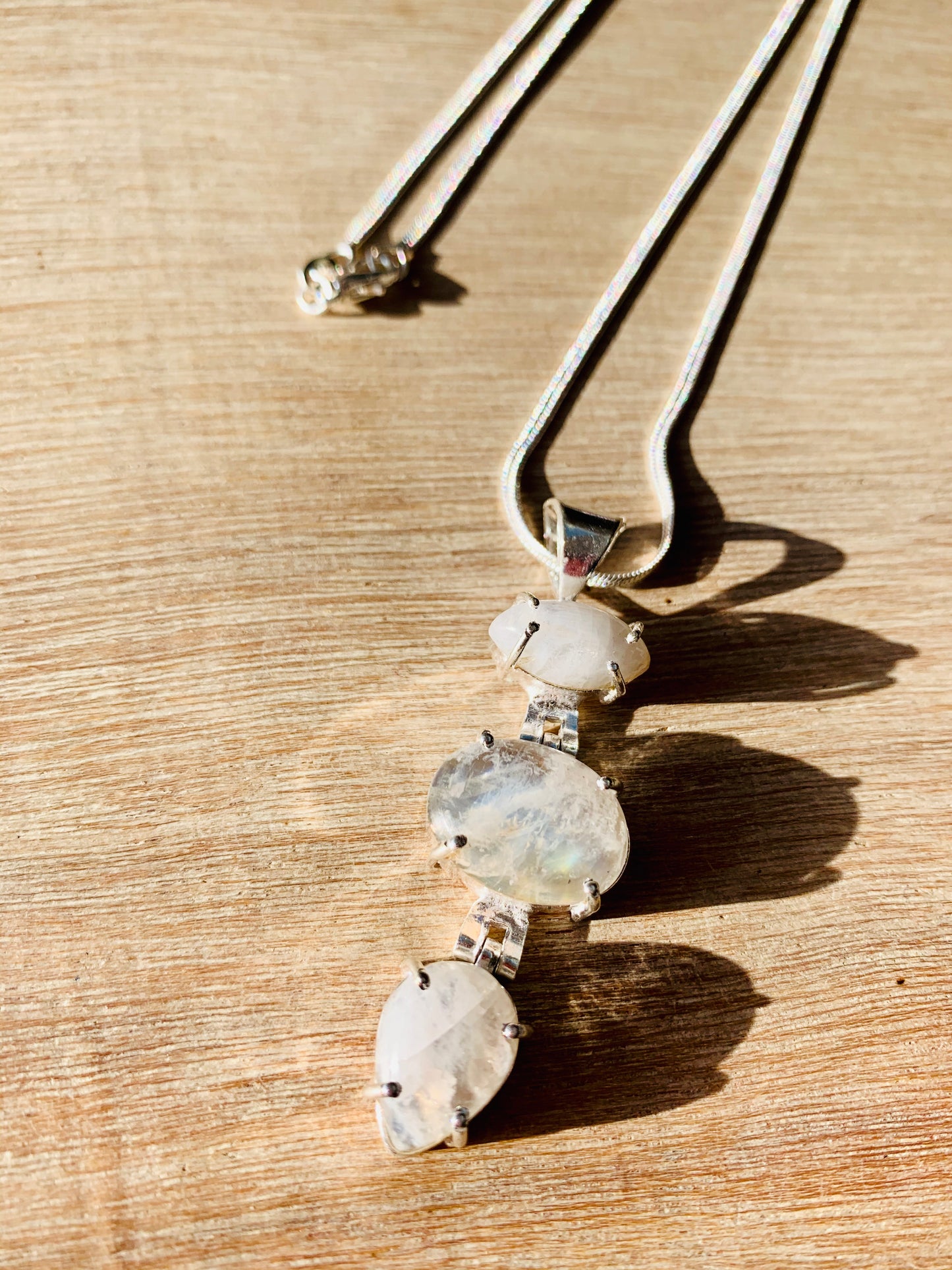 3 Stone Crystal Pendant & 925 Sterling Silver Plated Snake Chain - Crystal boutique.co.uk