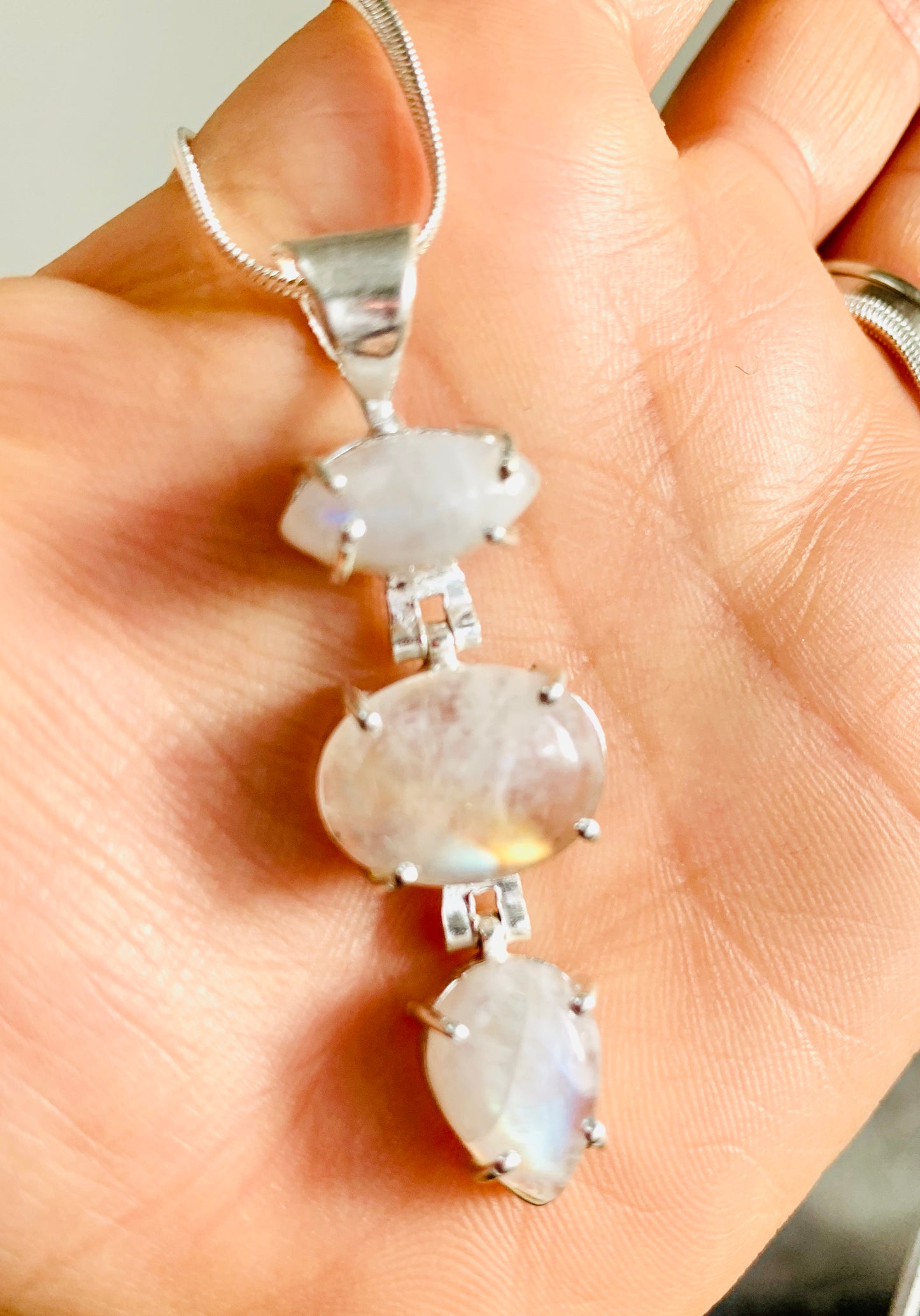 3 Stone Crystal Pendant & 925 Sterling Silver Plated Snake Chain - Crystal boutique.co.uk
