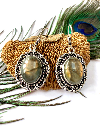 Labradorite Crystal Gemstone Dangle Earrings - Energy Enhancing