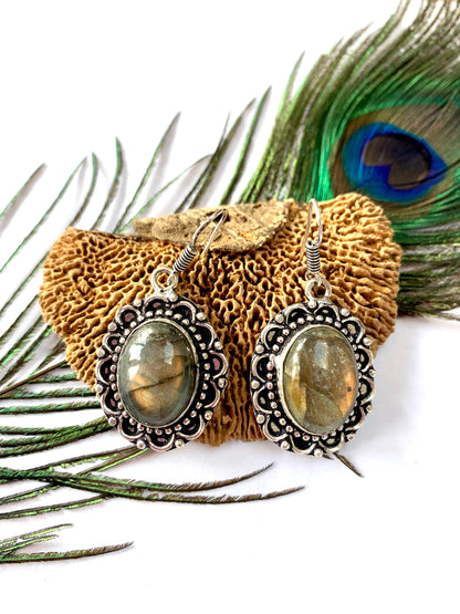 Labradorite Crystal Gemstone Dangle Earrings 925 Silver - Crystal Boutique.co.uk