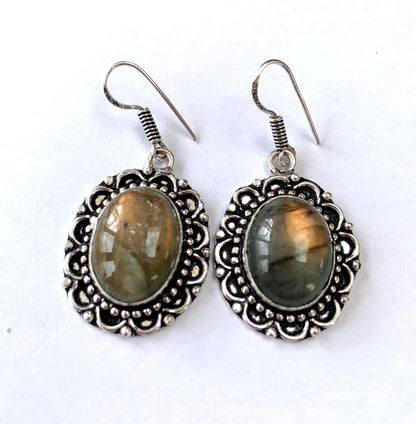 Labradorite Crystal Gemstone Dangle Earrings 925 Silver - Crystal Boutique.co.uk
