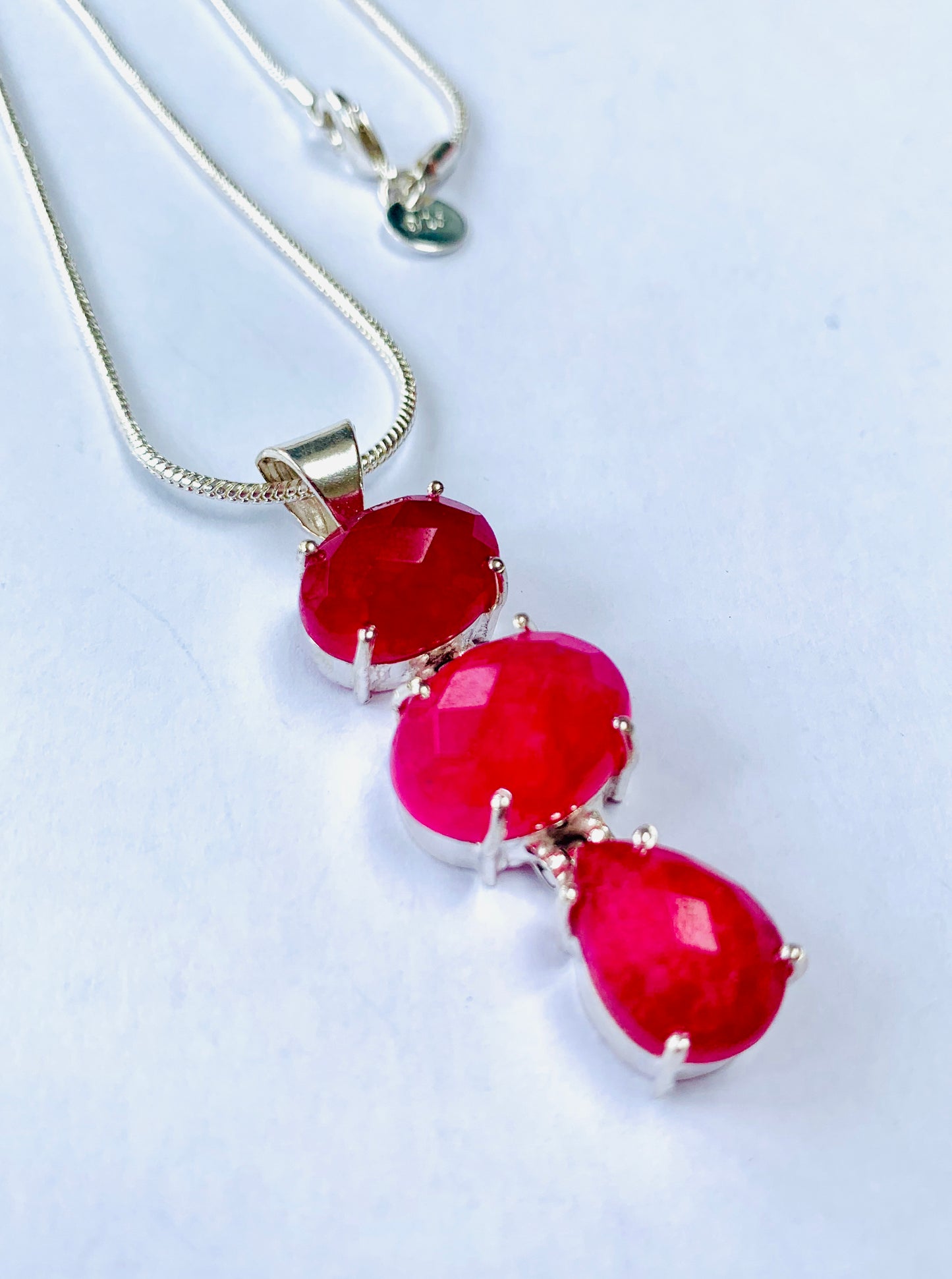Ruby 3 Stone Crystal Pendant & 925 Silver Plated Chain - Crystal boutique.co.uk