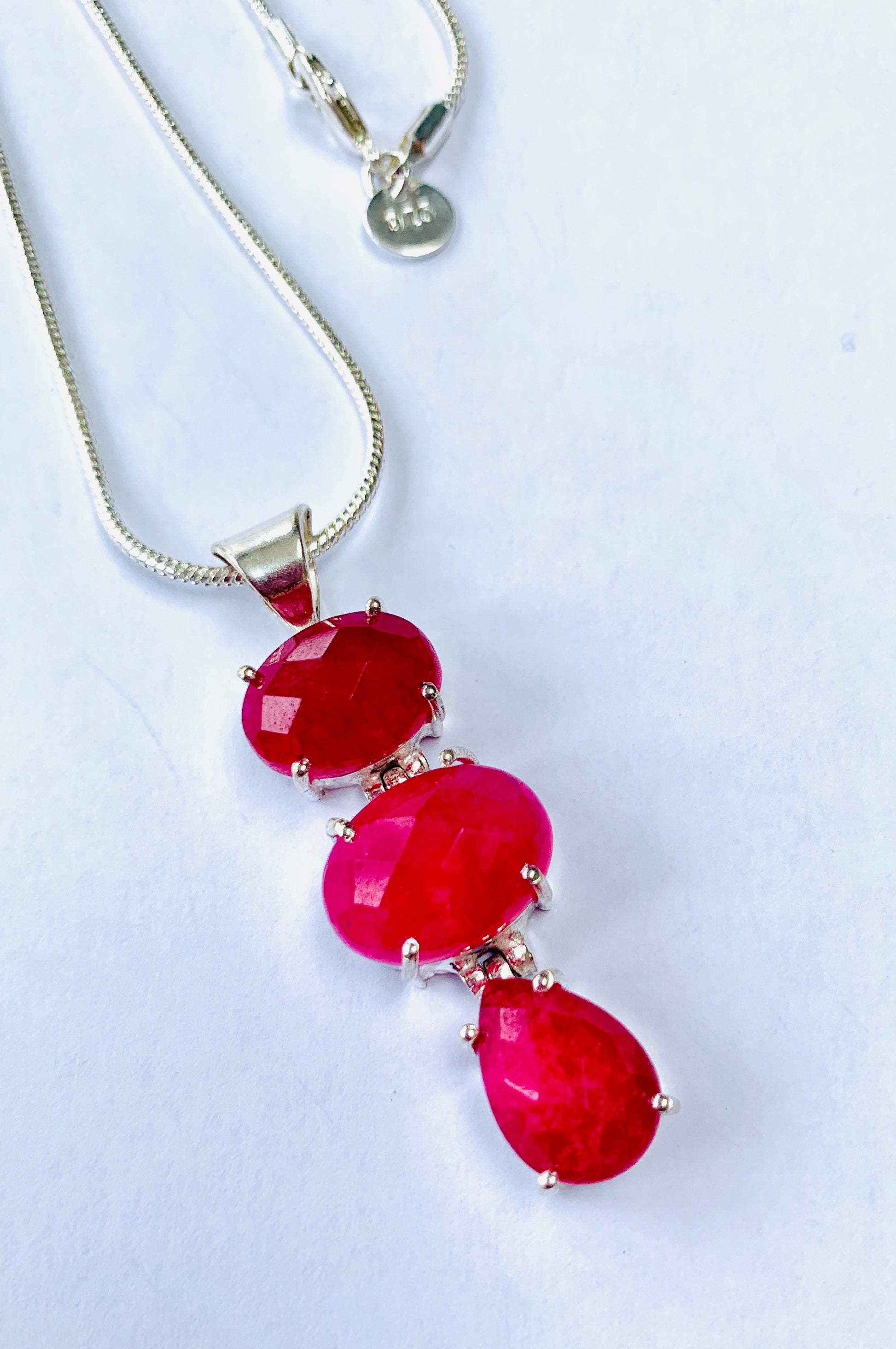 Ruby 3 Stone Crystal Pendant & 925 Silver Plated Chain - Crystal boutique.co.uk