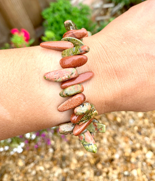 Unakite Jasper & Goldstone Crystal Bracelet - Crystalboutique.co.uk
