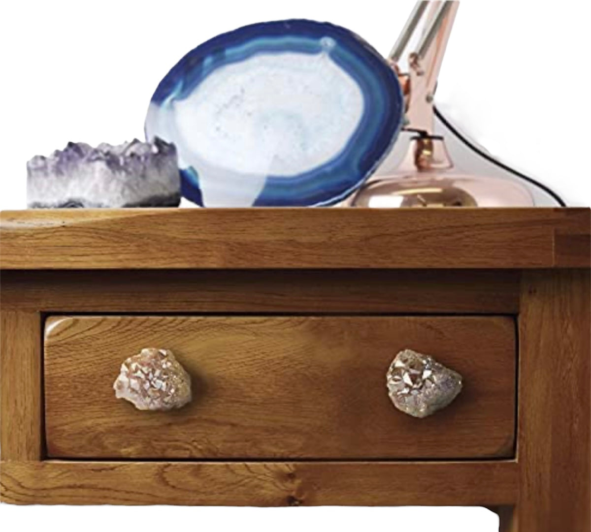 Amethyst Champagne Aura Crystal Cluster Furniture Door Drawer Cabinet Knobs Set of 2