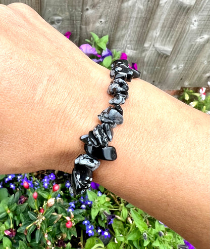 Snowflake Obsidian Crystal Chip Bracelet