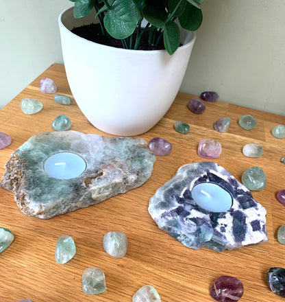 Fluorite Crystal Polished Slice Tea Light Candle Holder