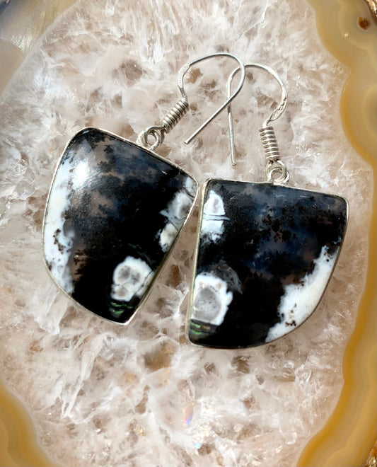 Dendritic Opal Crystal Gemstone Dangle Earrings
