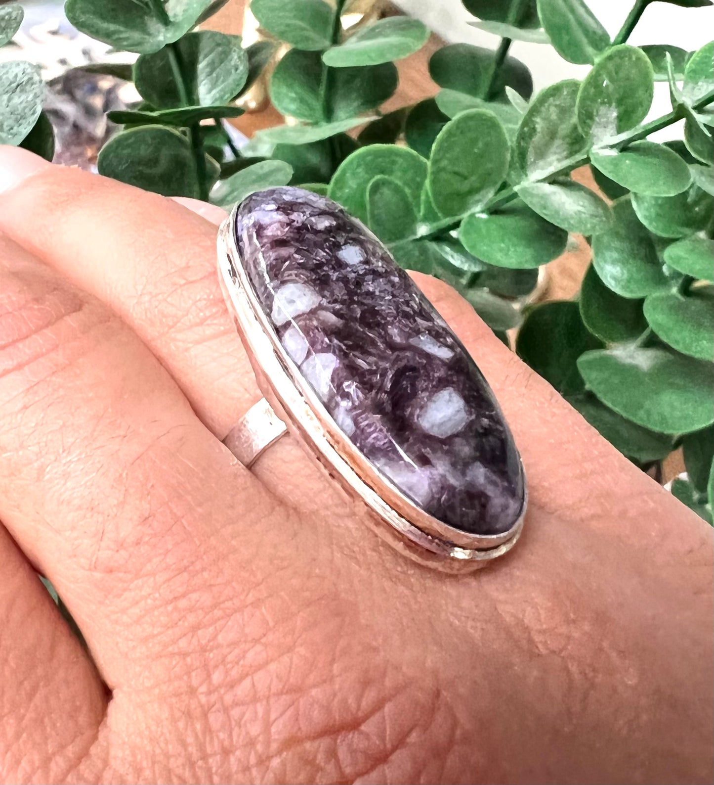 Charoite Crystal Statement Ring