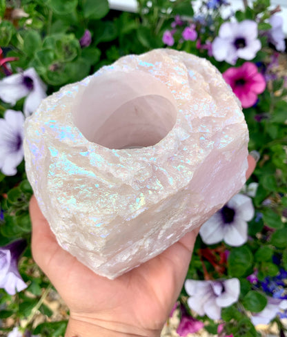 Aura Plated Rose Quartz Tea-Light Candle Holder