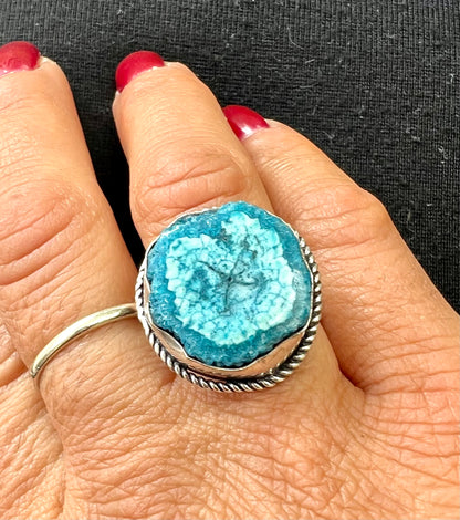 Solar Quartz Blue/White Dyed Crystal Ring