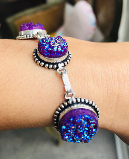 Druzy Crystal 9” 925 T-Bar Bracelet - crystalboutique.co.uk