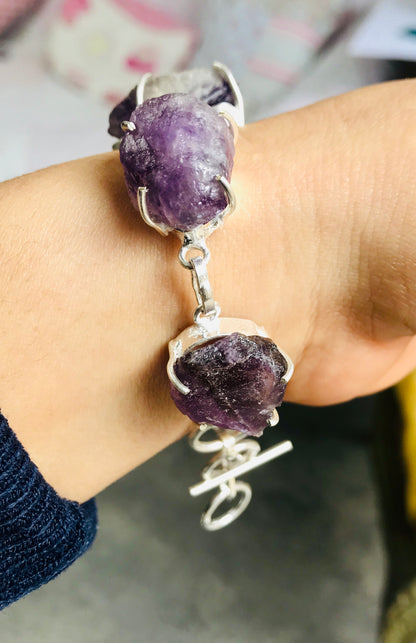 Amethyst Rough Crystal 8.5” 925 Bracelet - Crystal Boutique.co.uk 