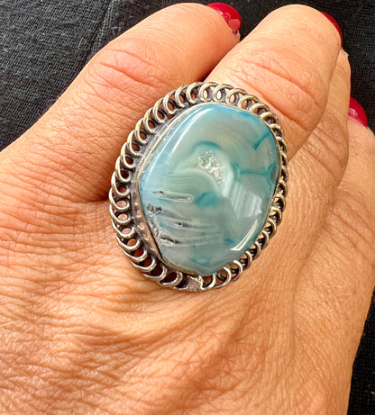 Solar Quartz Blue Oval Dyed Crystal Ring