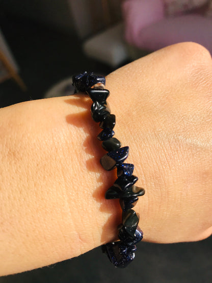 Blue Goldstone Chip Crystal Healing Stretch Bracelets - Crystal Boutique.co.uk 