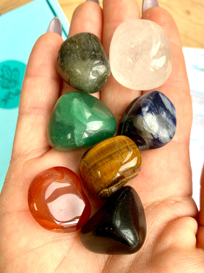 Chakra Cleansing 7 Piece Crystal Tumblestone Gift Set