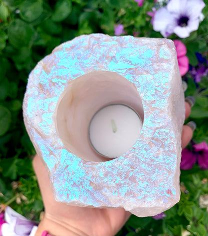 Aura Plated Rose Quartz Tea-Light Candle Holder