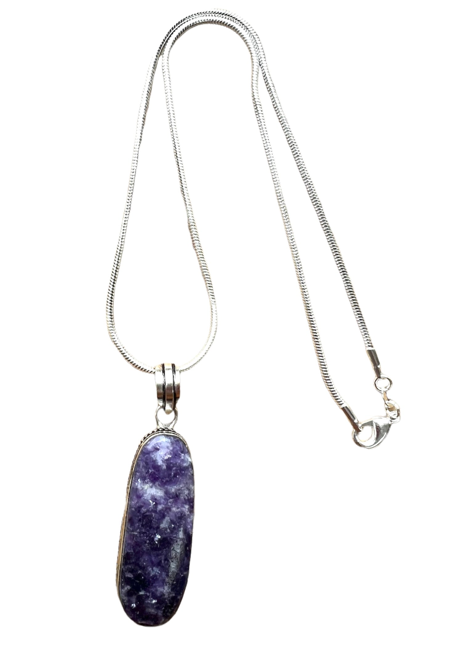 Lepidolite Crystal Gemstone Pendant Snake Chain Necklace