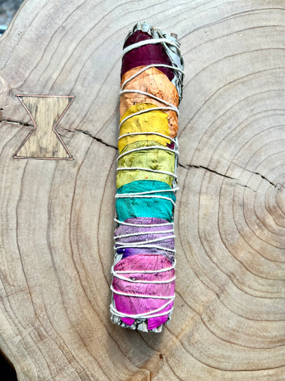 Seven Chakra Rose Petals & White Sage Large Smudge Stick 18cm