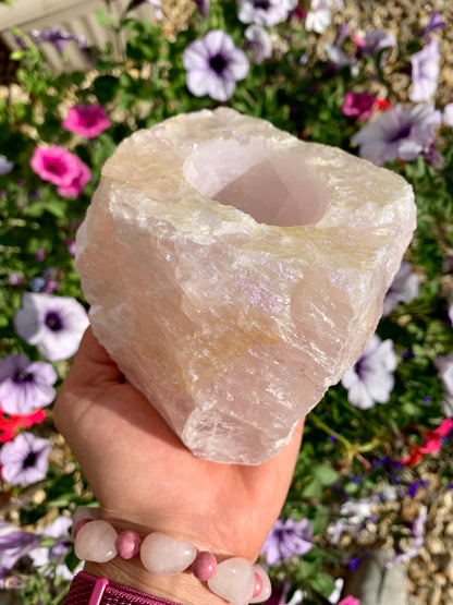 Aura Plated Rose Quartz Tea-Light Candle Holder