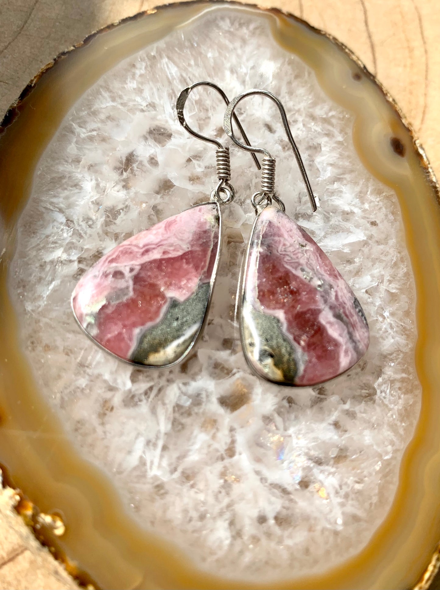 Rhodonite Crystal Gemstone Dangle Earrings