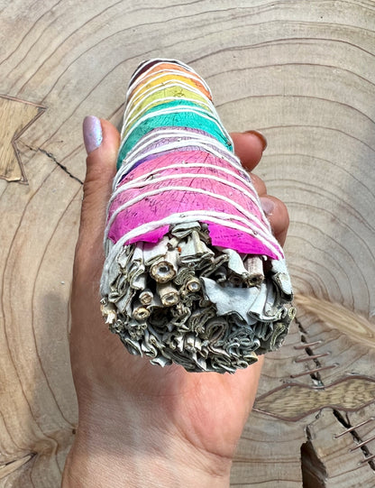 Seven Chakra Rose Petals & White Sage Large Smudge Stick 18cm