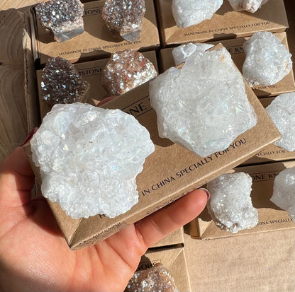 Angel Aura Quartz Geode Crystal Cluster Furniture Door Cabinet Knobs Set of 2 