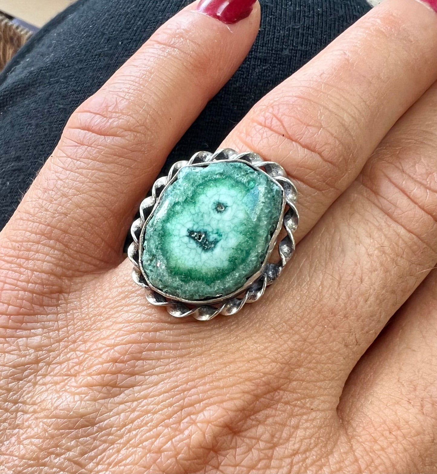 Solar Quartz Green Dyed Crystal Ring