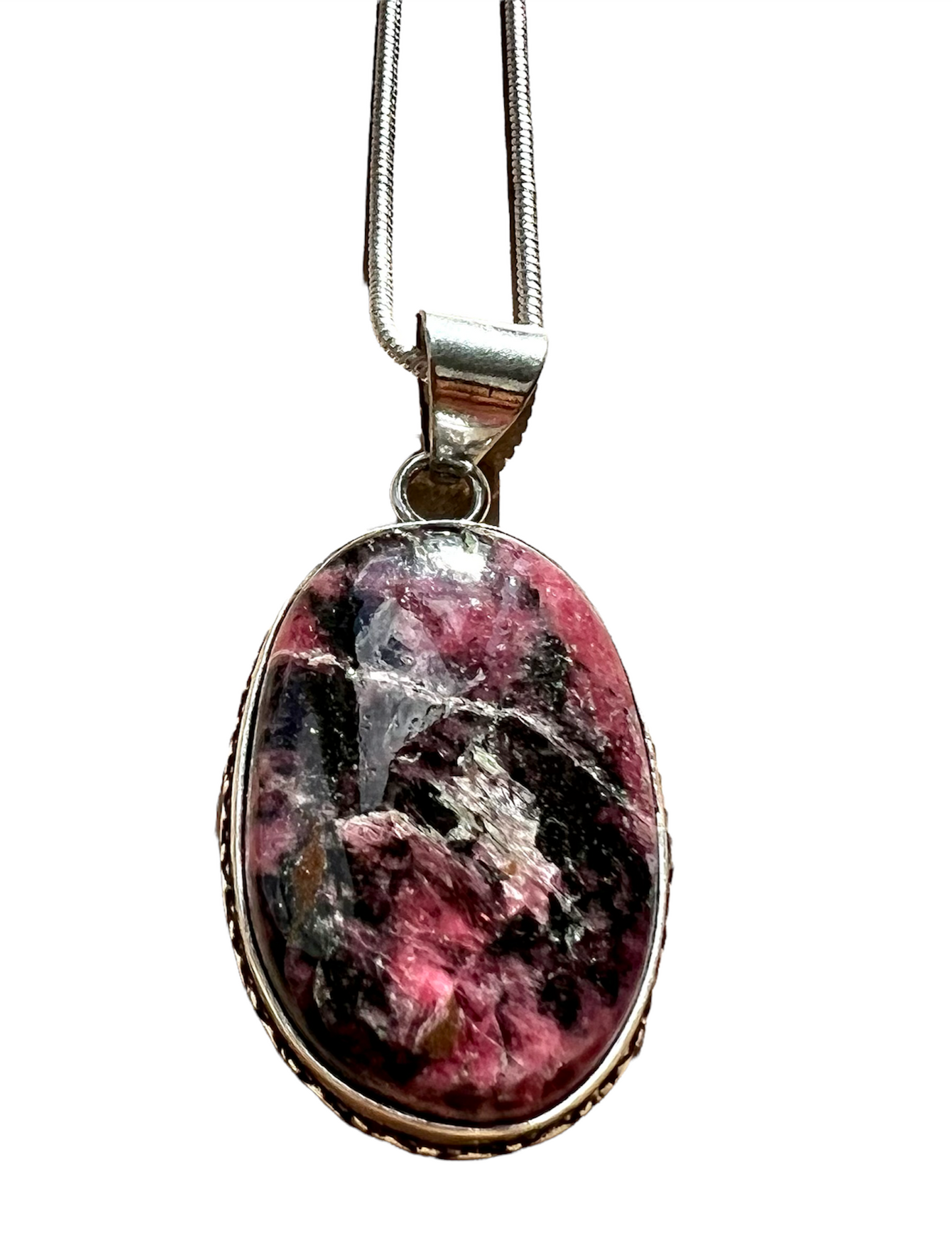 Rhodonite Crystal Gemstone Pendant Necklace