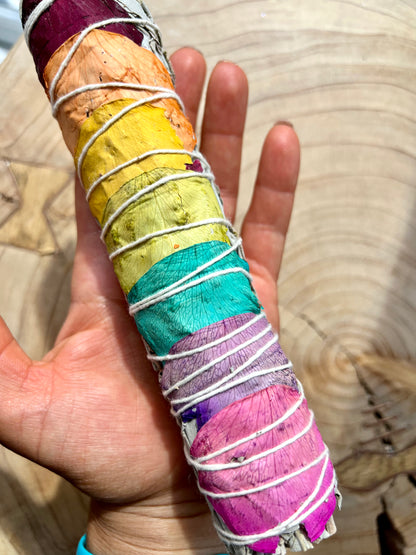 Seven Chakra Rose Petals & White Sage Large Smudge Stick 18cm