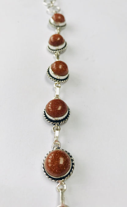 Goldstone Healing Crystal 8.5” 925 Silver Plated T-Bar Bracelet - Crystal Boutique.co.uk 