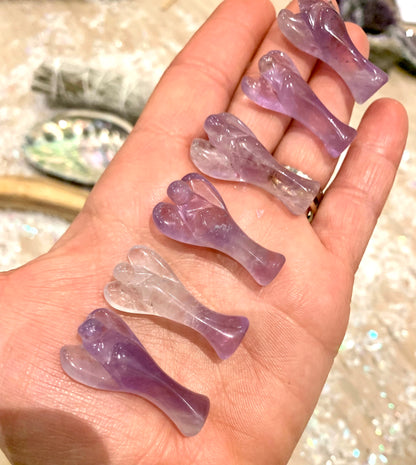 Natural Carved Amethyst Mini Pocket Angel - Crystalboutique.co.uk