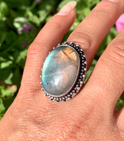 Labradorite (Fiery) Crystal Ring - Crystalboutique.co.uk