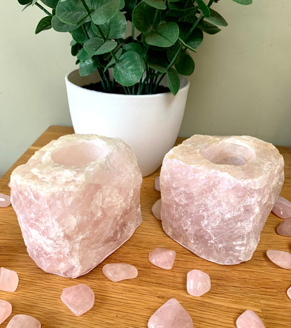 Aura Plated Rose Quartz Tea-Light Candle Holder