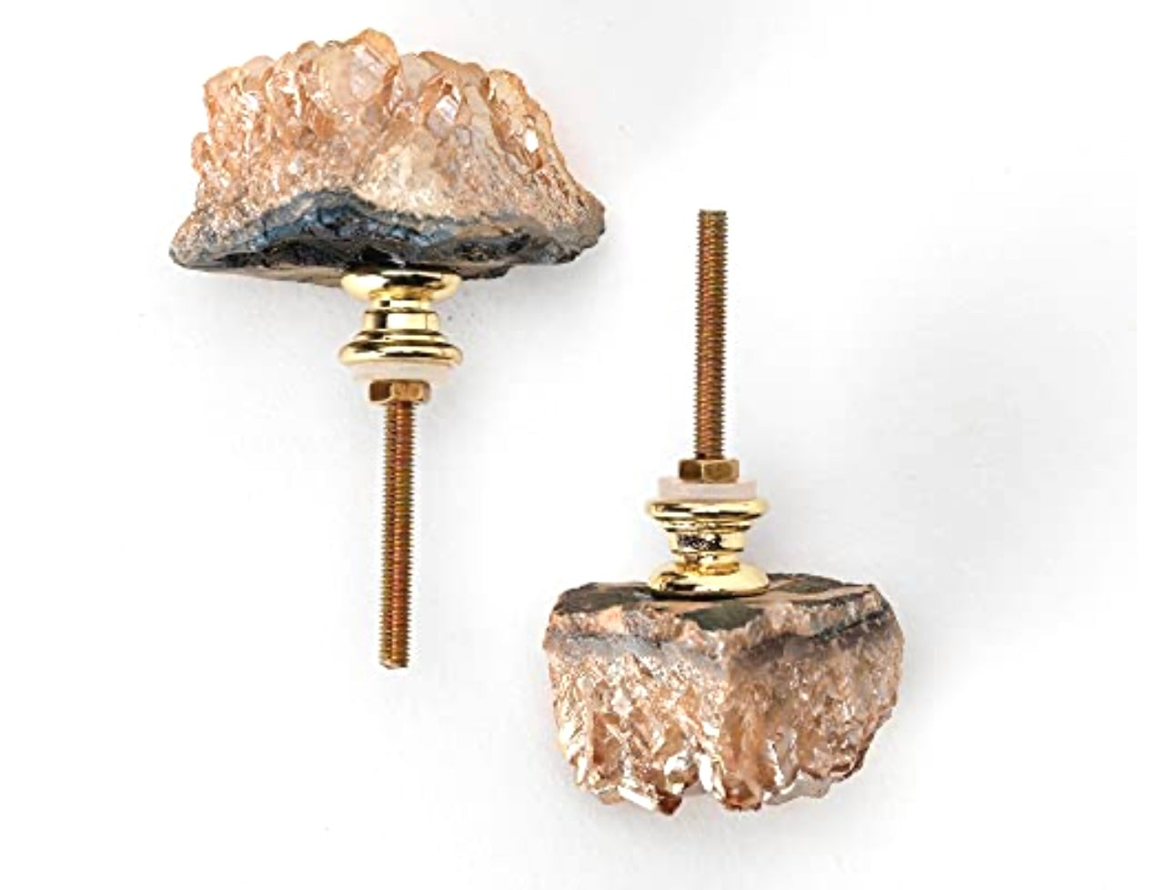 Amethyst Champagne Aura Crystal Cluster Furniture Door Drawer Cabinet Knobs Set of 2