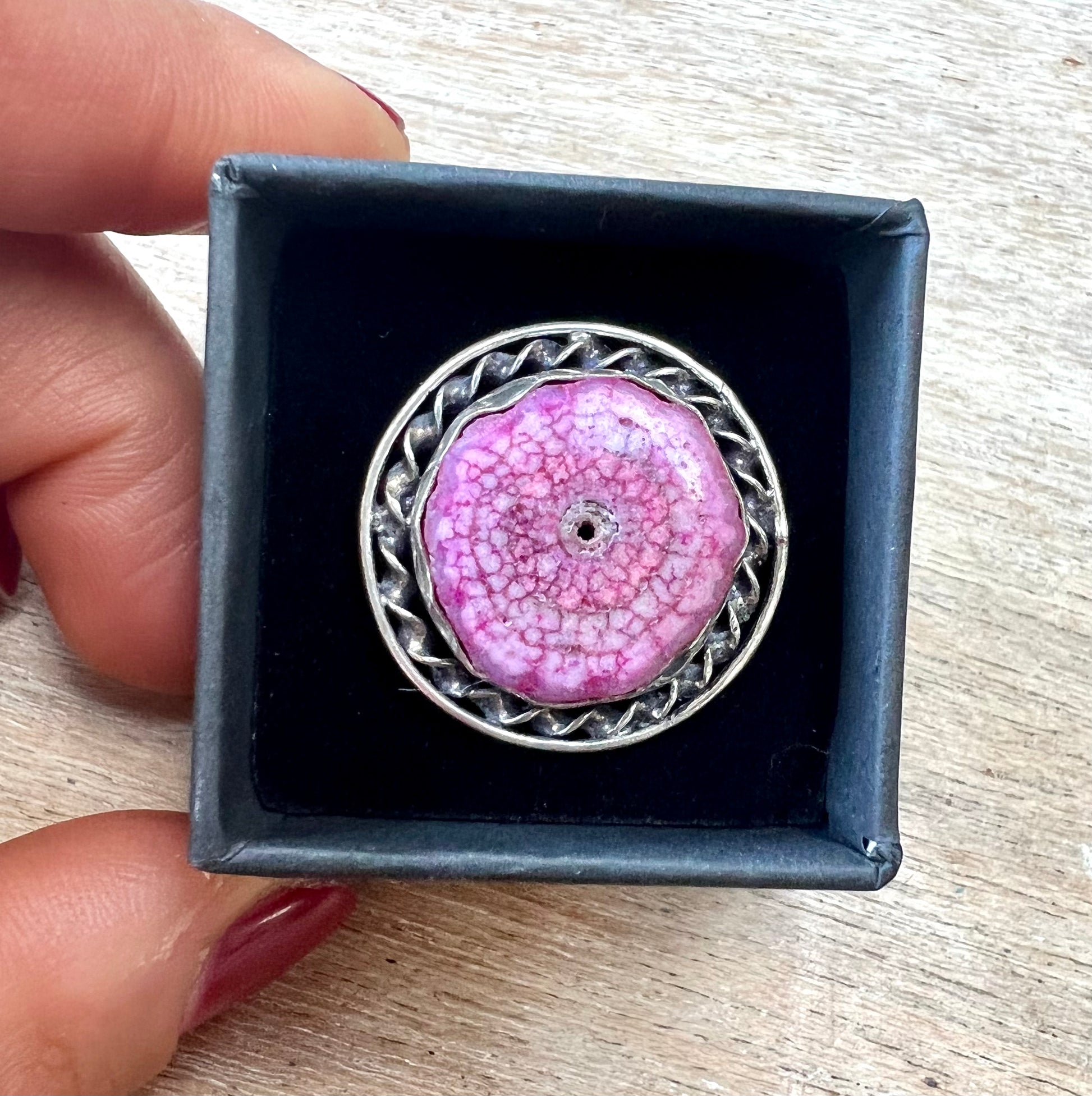 Solar Quartz Vintage Pink Dyed Crystal Ring