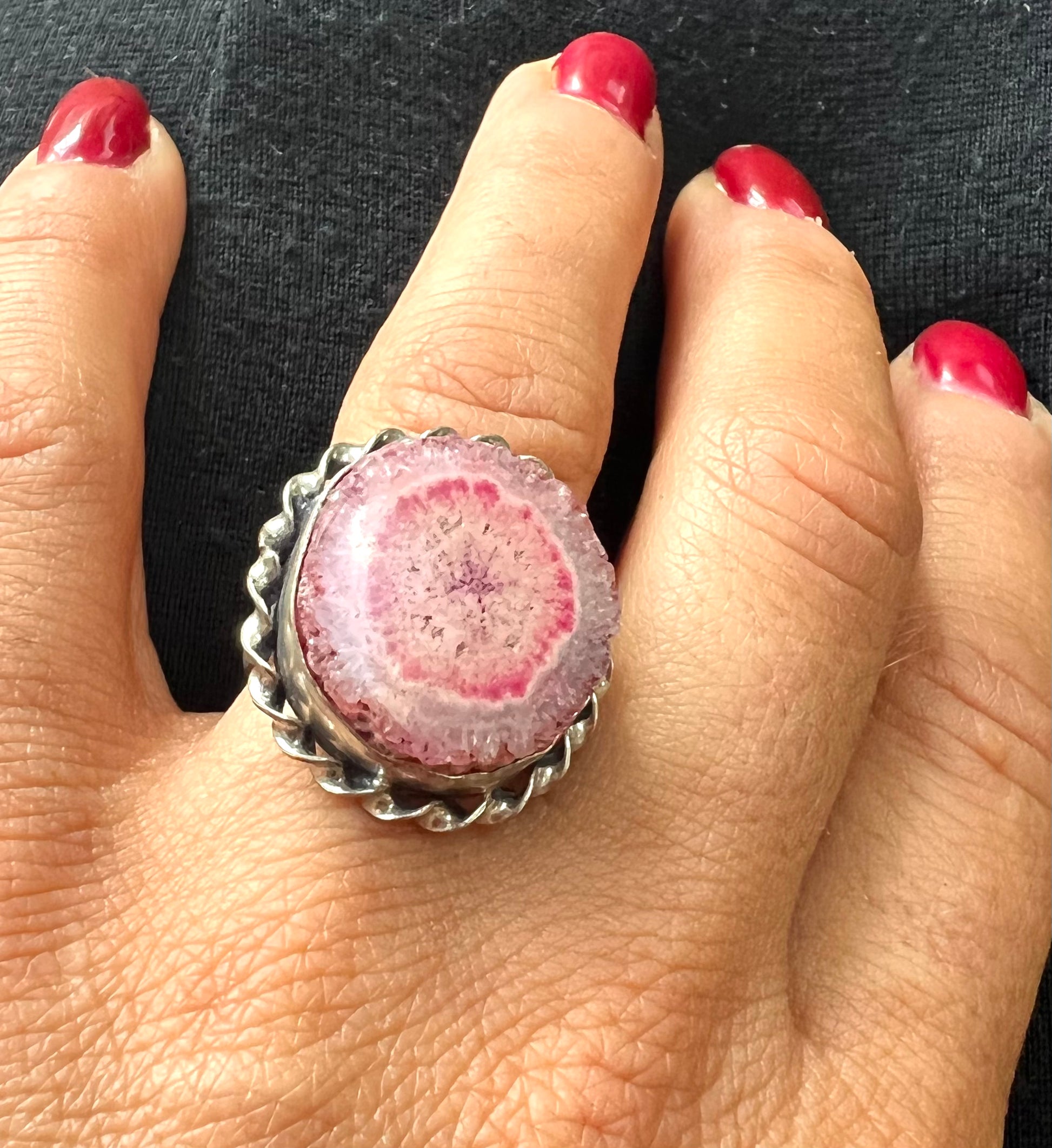 Solar Quartz Vintage Light Pink Dyed Crystal Ring