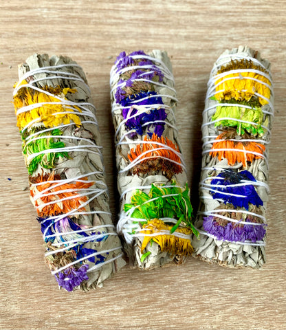 Mixed Petal White Sage Smudge Stick Bundle 10cm