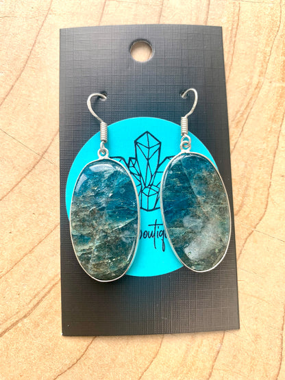 Blue Apatite Crystal Gemstone Dangle Earrings