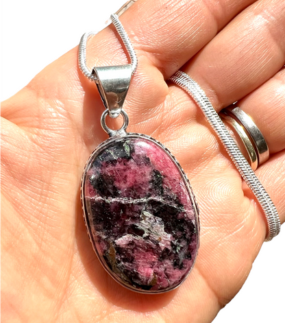 Rhodonite Crystal Gemstone Pendant Necklace